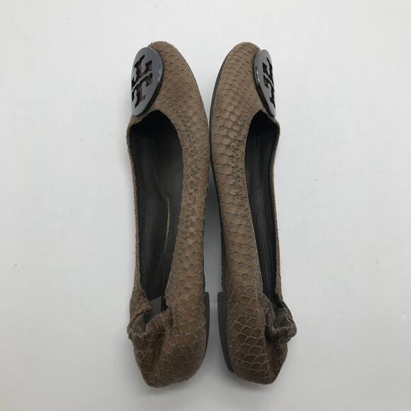 Tory Burch Women's Tan Snakeskin Reva Ballet Flat 6.5 - Picture 3 of 8
